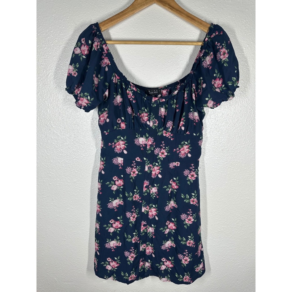 Trixxi Mini Dress Womens Medium Floral Puff Sleeve Button Front Sweetheart